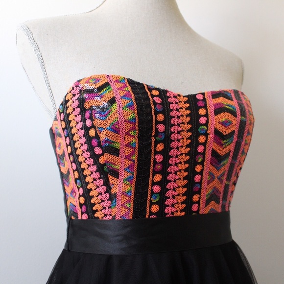 Teeze Me Black Strapless Dress w/Sequined Bodice - Picture 4 of 8